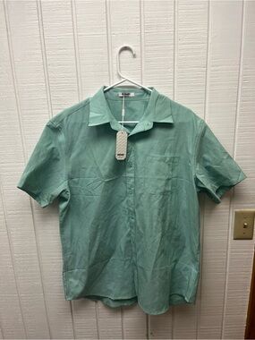 NWT COOFANDY Men’s Large Button Up SS Mint Green Casual Shirt New With Tags